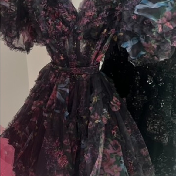 Sherri Hill Black Floral Off-Shoulder Dress - Picture 3 of 4